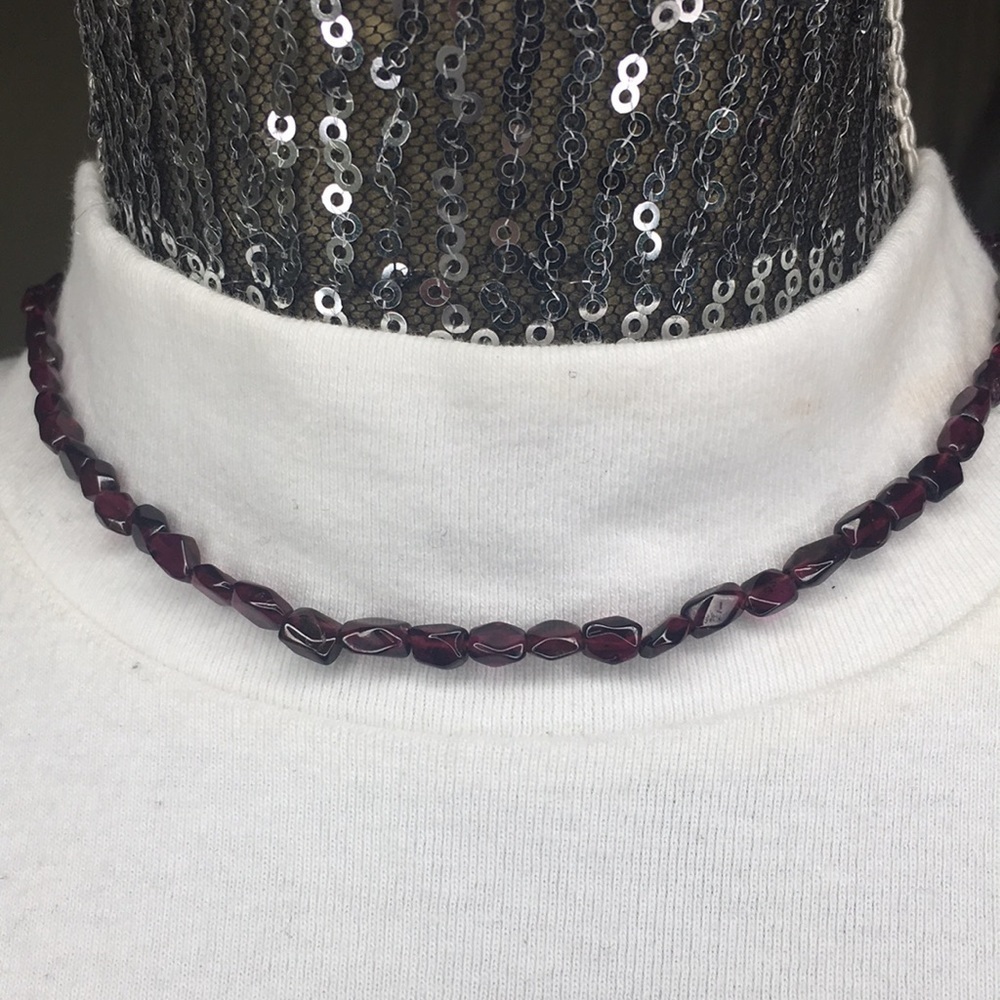 Polished Amethyst rock necklace natural stone choker purple 15" Vintage